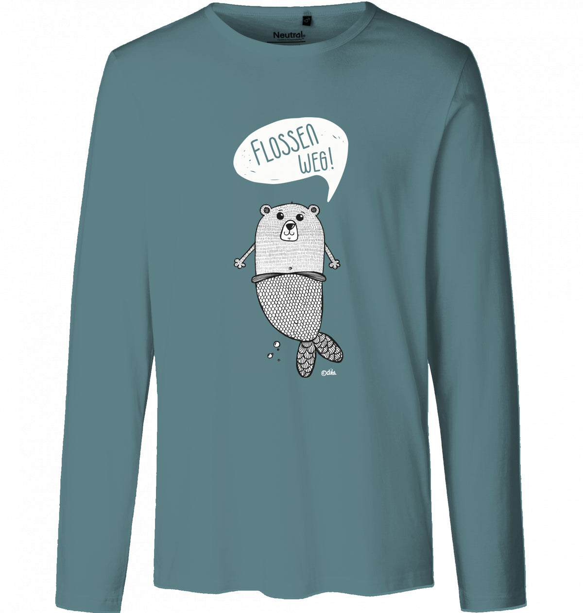Men's Organic Long Sleeve Shirt "FINS AWAY" | Light print on neutral quality shirt