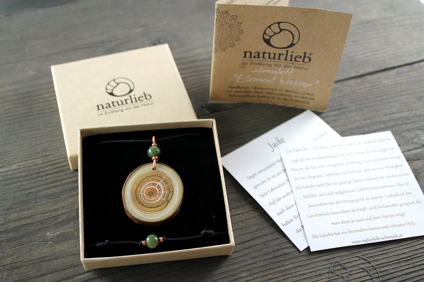 Schmuckset WASSER | Amulett und Armband aus Lärchenholz  | handgemacht in Tirol