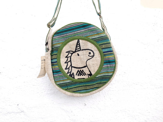 AIMY runde Einhorn Umhängetasche aus wildem Hanf und Baumwolle-öko
