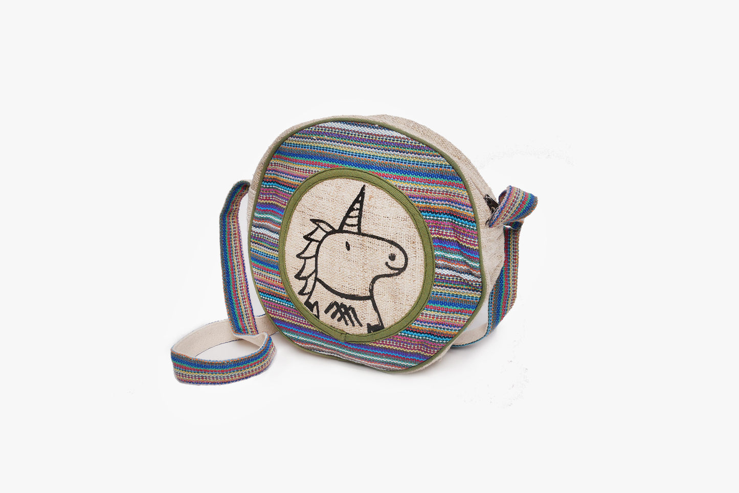 AIMY runde Einhorn Umhängetasche aus wildem Hanf und Baumwolle-einhorn-lila
