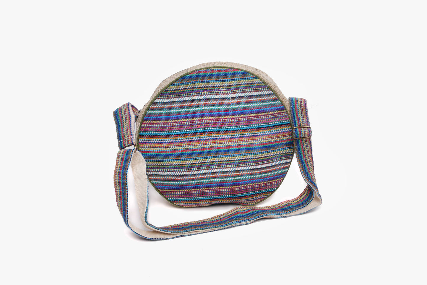 AIMY runde Einhorn Umhängetasche aus wildem Hanf und Baumwolle-lila-back