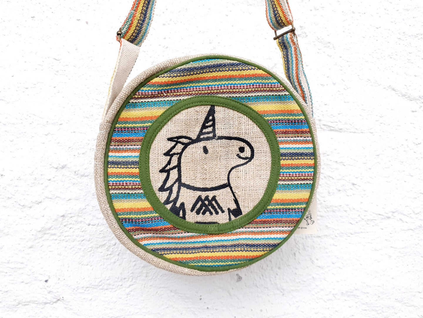 AIMY runde Einhorn Umhängetasche aus wildem Hanf und Baumwolle-unicorn