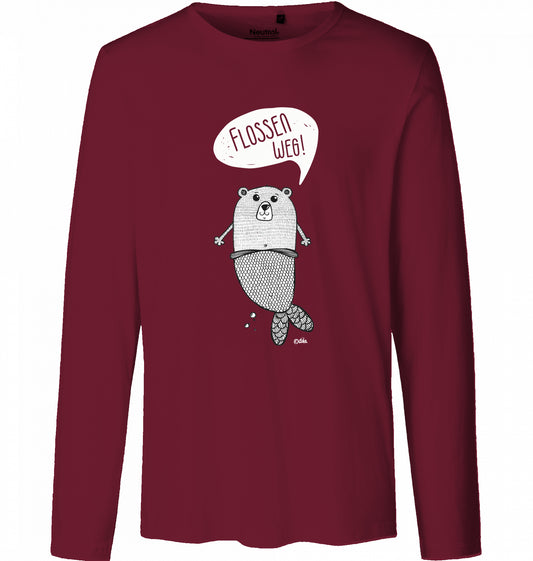 Men's Organic Long Sleeve Shirt "FINS AWAY" | Light print on neutral quality shirt